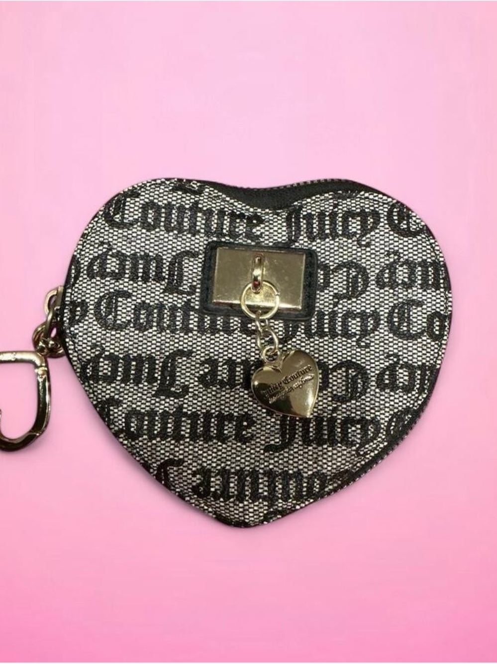 Juicy Couture Black and Silver Heart Coin Purse with Charm
